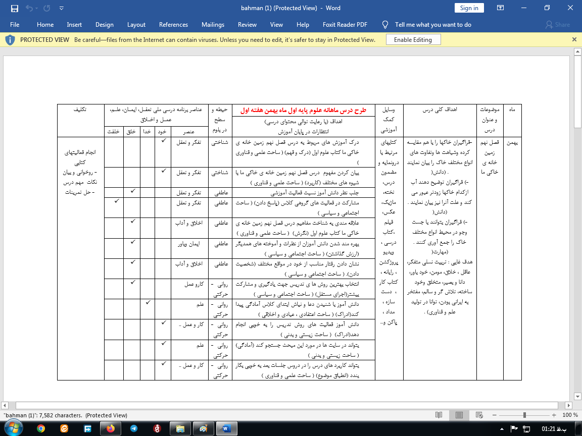 دانلود طرح درس ماهانه علوم اول بهمن ماه